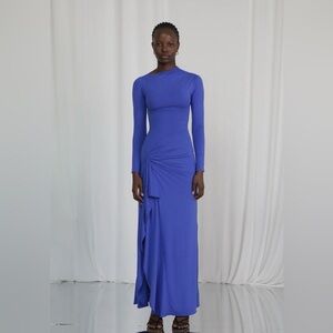 AYM Venus Long-Sleeve Royal Blue Draped Maxi Dress